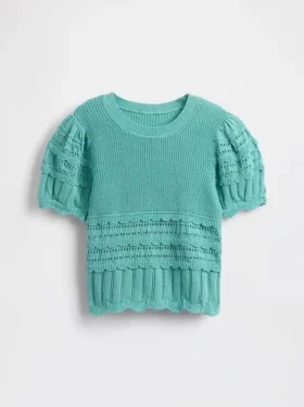 Pull enfant festonné à mailles variées
