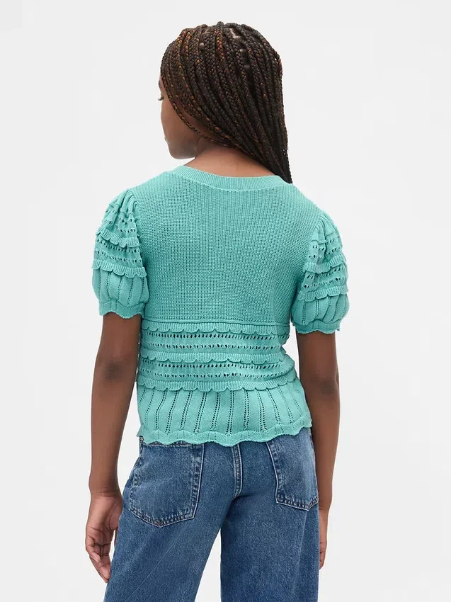 Pull enfant festonné à mailles variées
