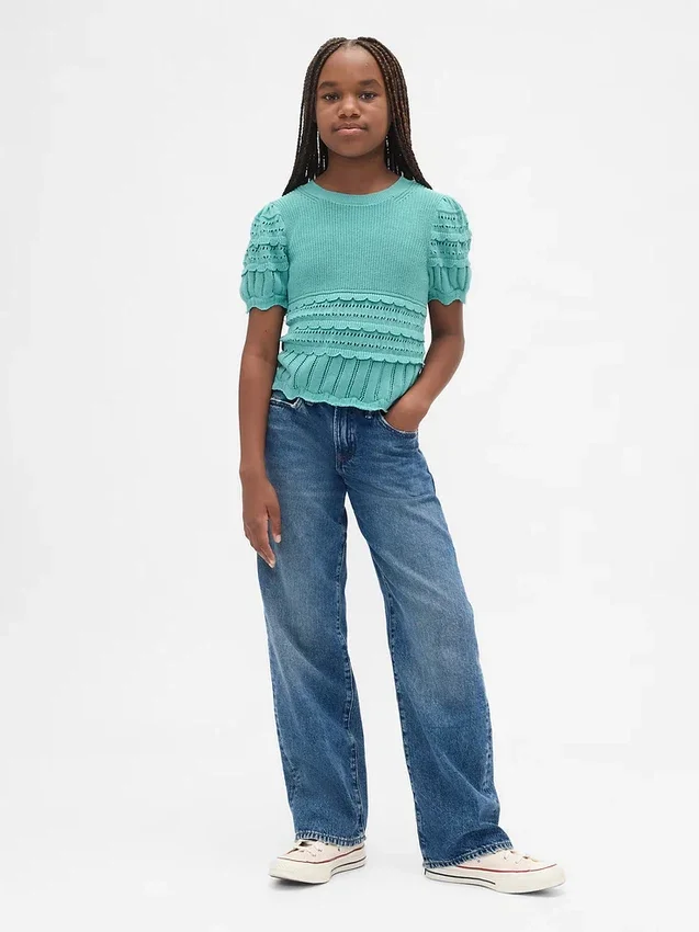 Pull enfant festonné à mailles variées
