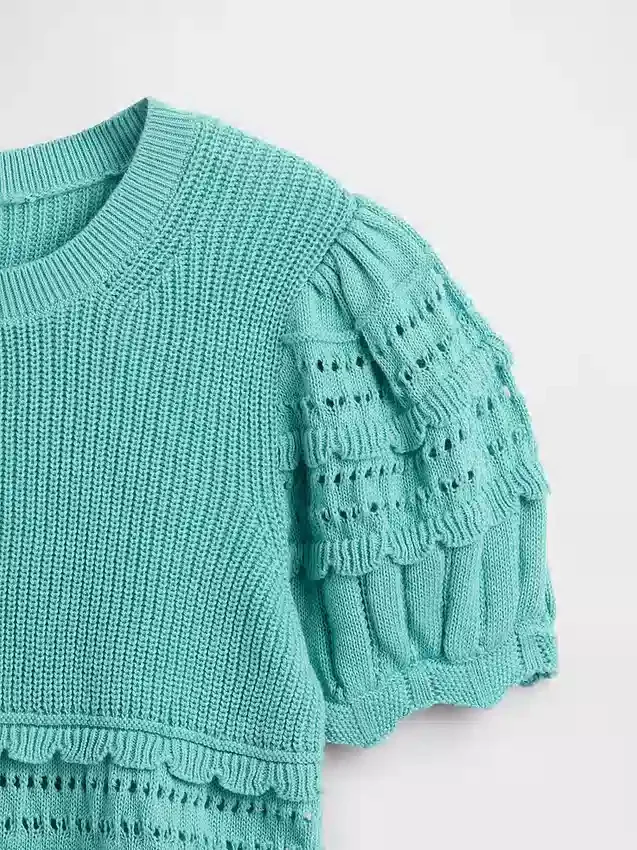Pull enfant festonné à mailles variées