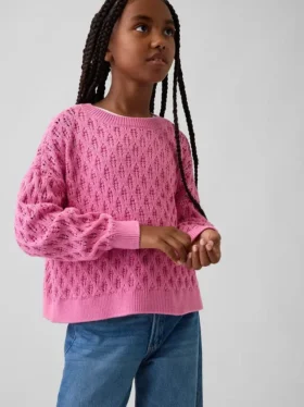 Pull enfant oversize à col rond en crochet
