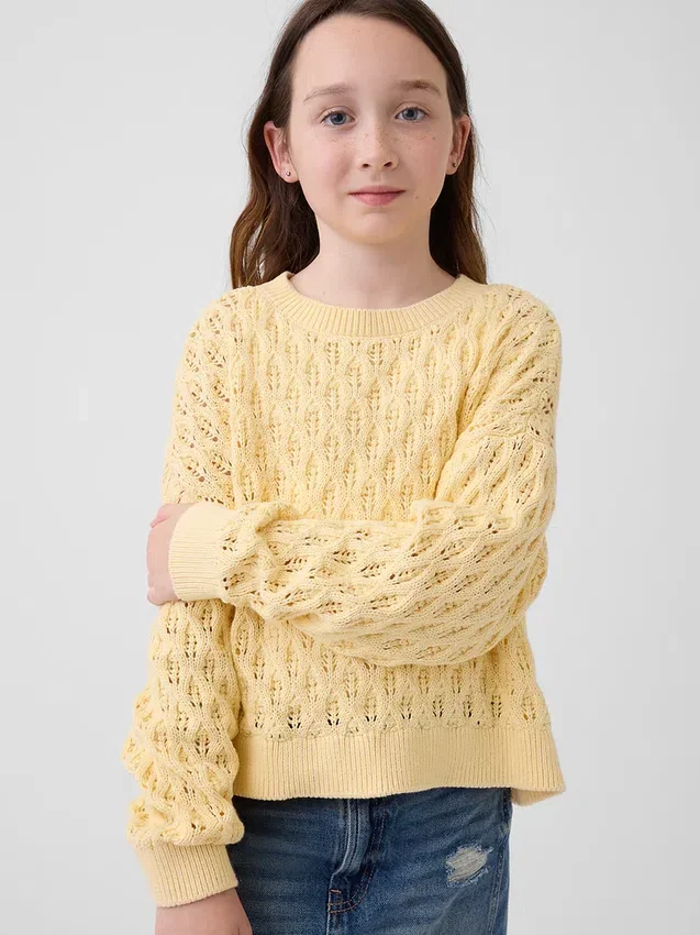 Pull enfant oversize à col rond en crochet