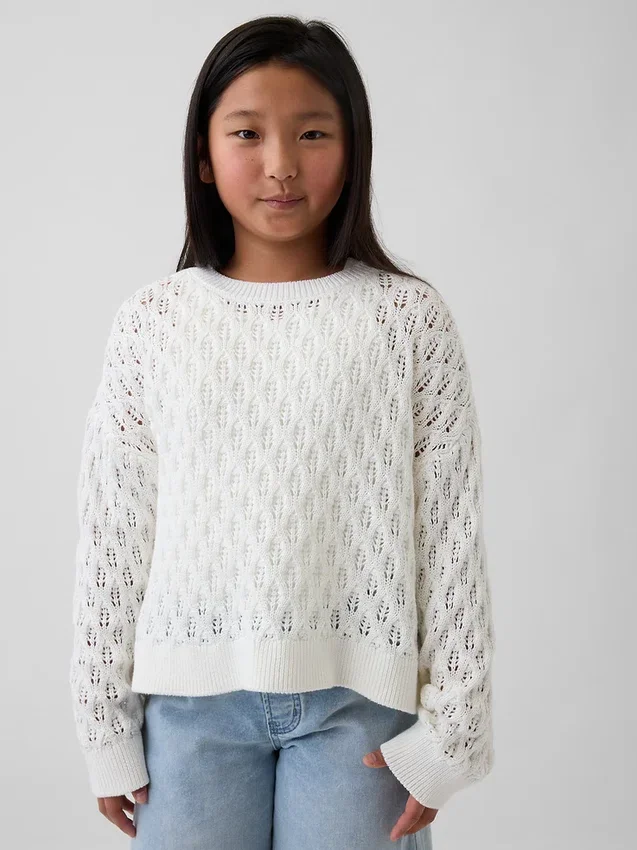 Pull enfant oversize à col rond en crochet