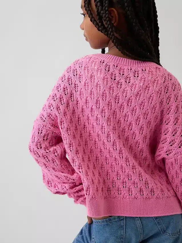 Pull enfant oversize à col rond en crochet
