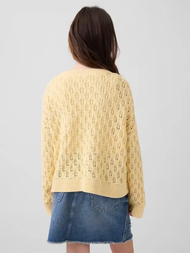 Pull enfant oversize à col rond en crochet
