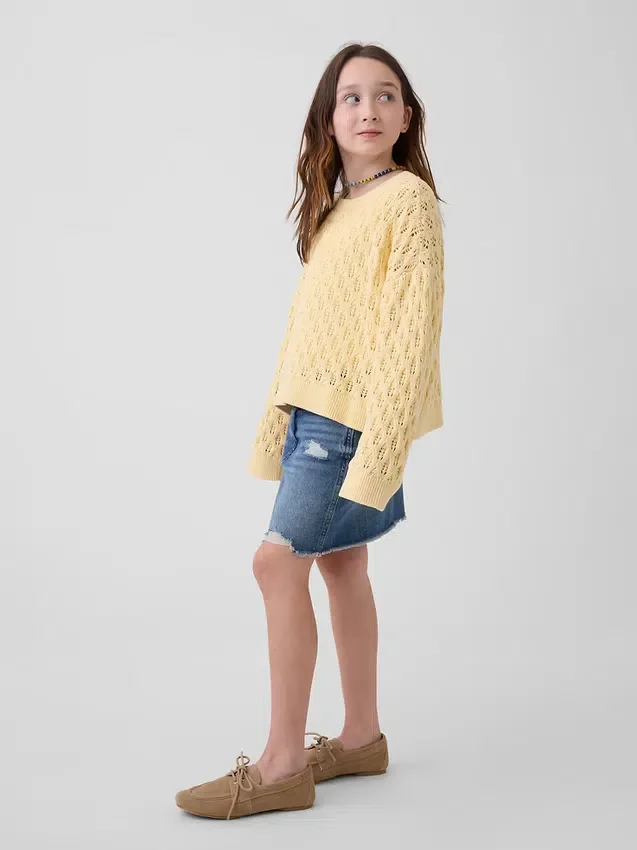Pull enfant oversize à col rond en crochet