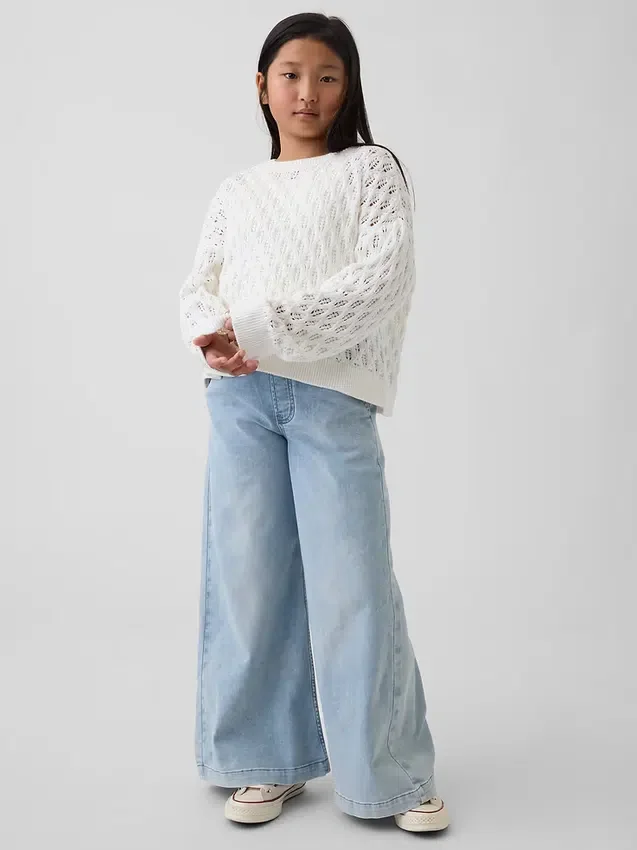 Pull enfant oversize à col rond en crochet