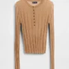 Pull Henley en maille côtelée transparente
