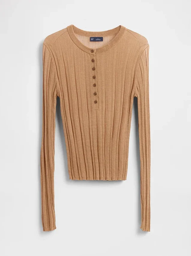 Pull Henley en maille côtelée transparente
