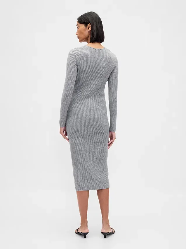 Pull mi-longue en maille côtelée CashSoft