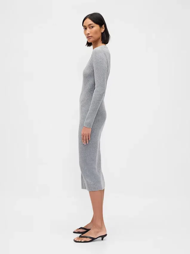 Pull mi-longue en maille côtelée CashSoft