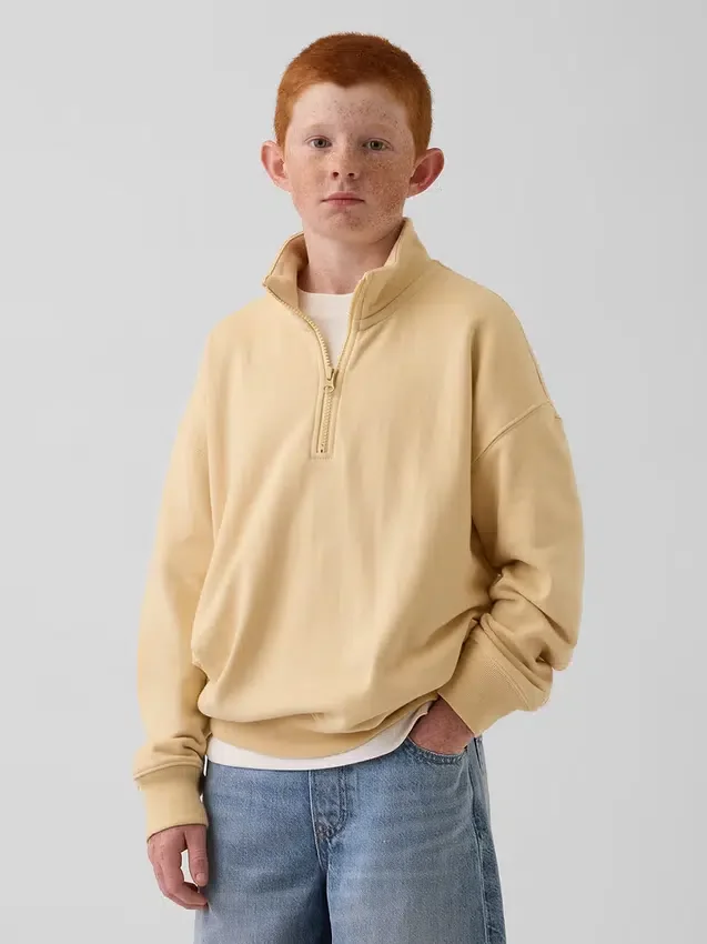 Pull-over décontracté à demi-zip en tissu éponge Vintagesoft pour enfant