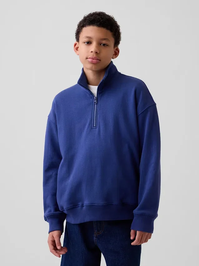 Pull-over décontracté à demi-zip en tissu éponge Vintagesoft pour enfant