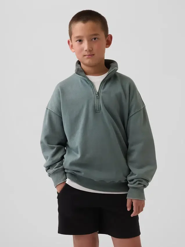 Pull-over décontracté à demi-zip en tissu éponge Vintagesoft pour enfant