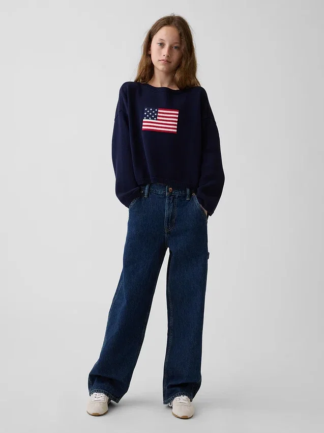 Pull oversize au crochet pour enfant, style « Americana »