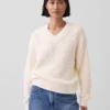 Pull oversize à col en V en 100 % coton
