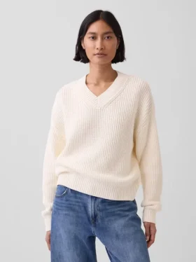 Pull oversize à col en V en 100 % coton