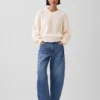Pull oversize à col en V en 100 % coton