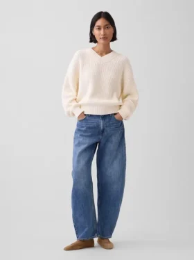 Pull oversize à col en V en 100 % coton