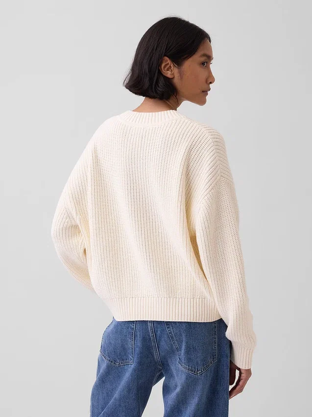 Pull oversize à col en V en 100 % coton