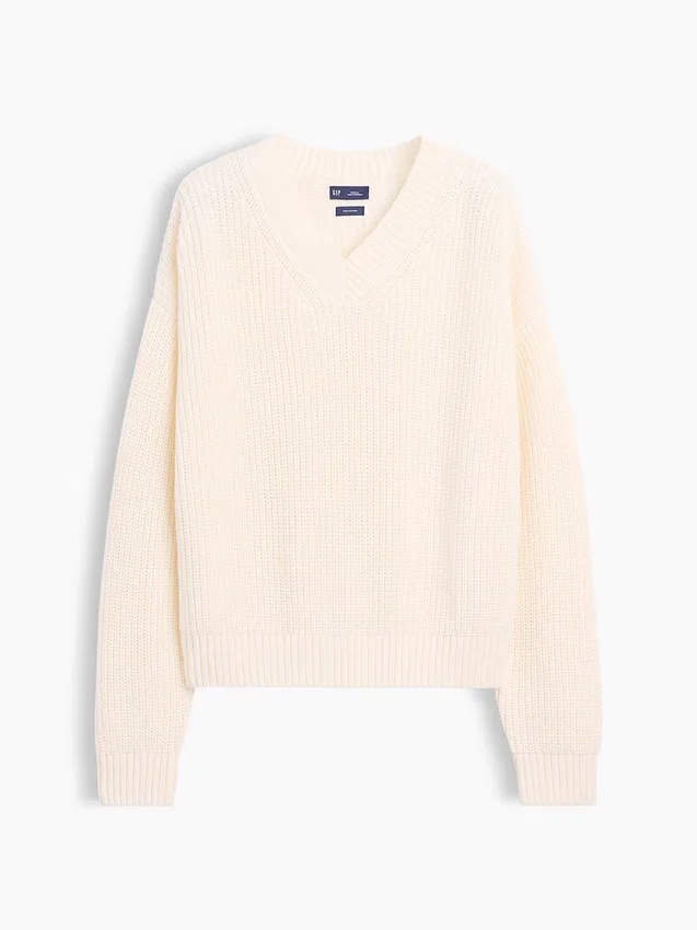 Pull oversize à col en V en 100 % coton