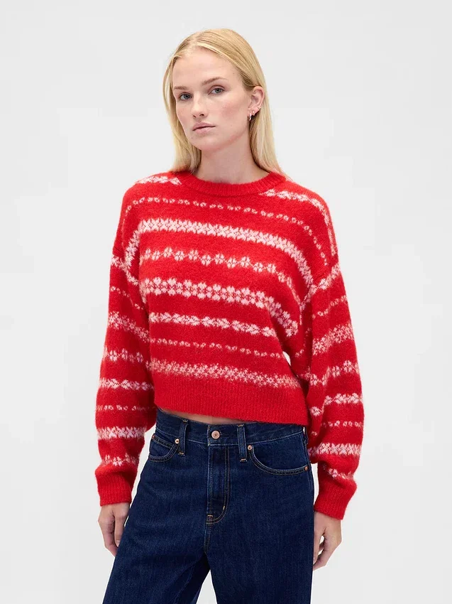 Pull oversize à col rond duveteux