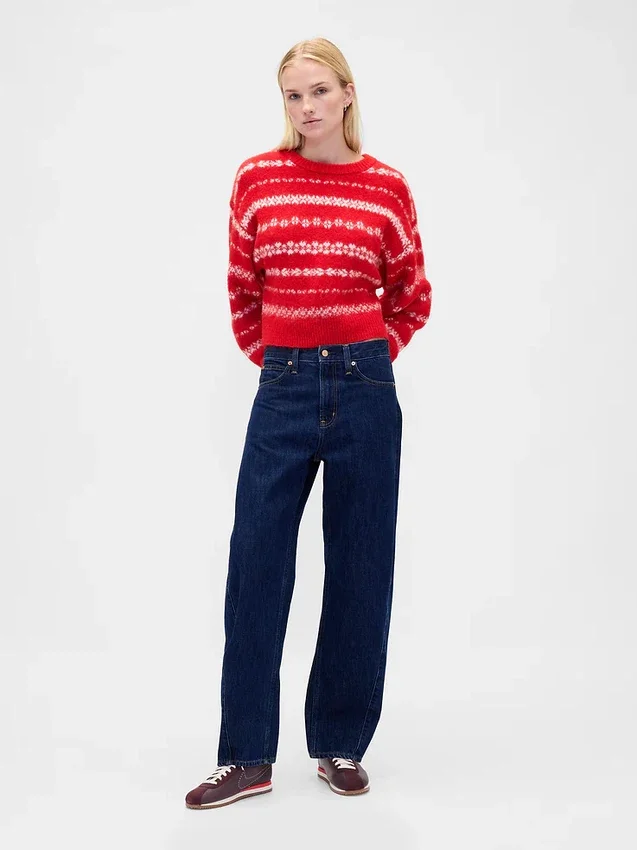 Pull oversize à col rond duveteux