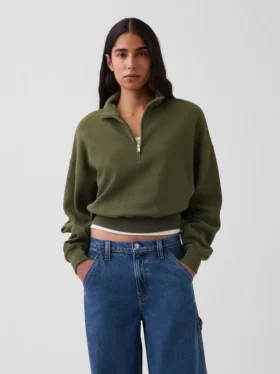 Pull oversize en coton texturé à demi-zip