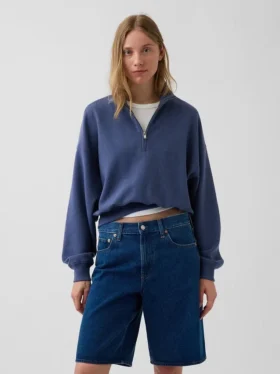 Pull oversize en coton texturé à demi-zip