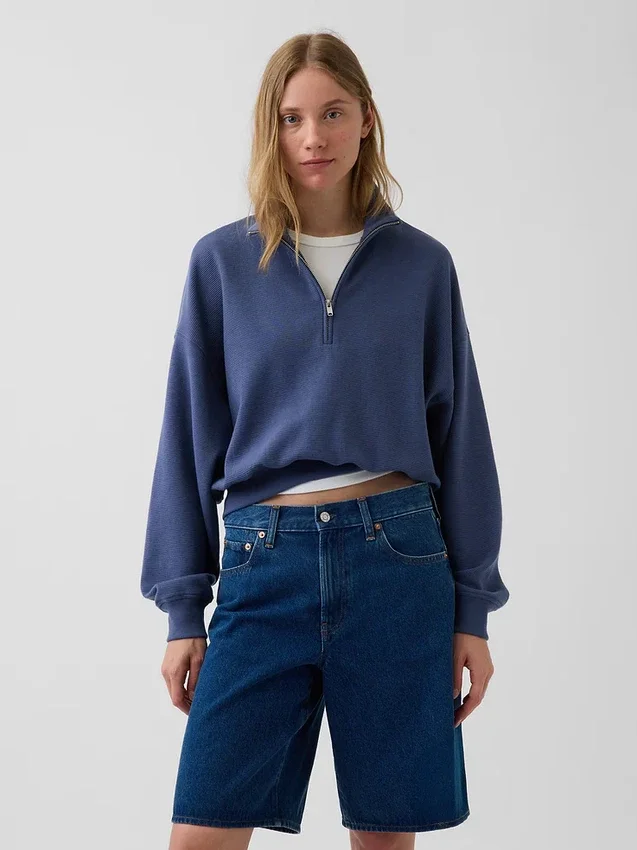 Pull oversize en coton texturé à demi-zip