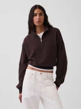 Pull oversize en coton texturé à demi-zip