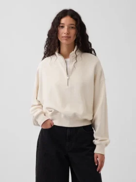 Pull oversize en coton texturé à demi-zip