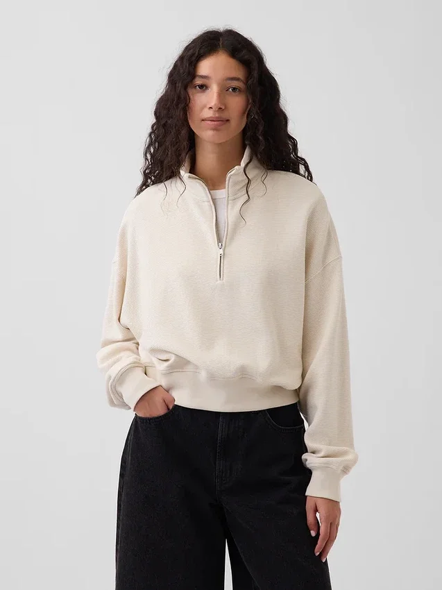 Pull oversize en coton texturé à demi-zip
