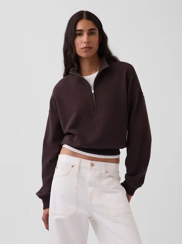 Pull oversize en coton texturé à demi-zip