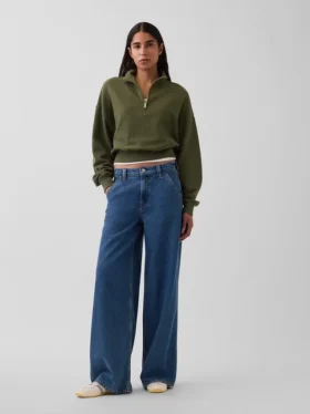 Pull oversize en coton texturé à demi-zip
