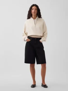 Pull oversize en coton texturé à demi-zip