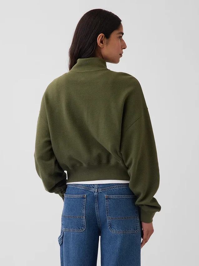 Pull oversize en coton texturé à demi-zip
