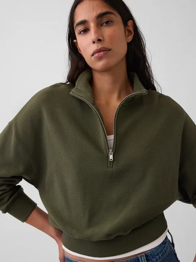 Pull oversize en coton texturé à demi-zip