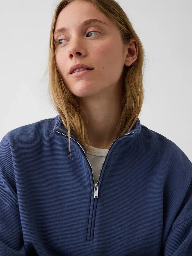 Pull oversize en coton texturé à demi-zip
