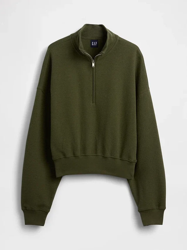 Pull oversize en coton texturé à demi-zip