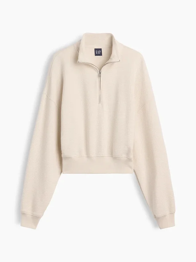 Pull oversize en coton texturé à demi-zip
