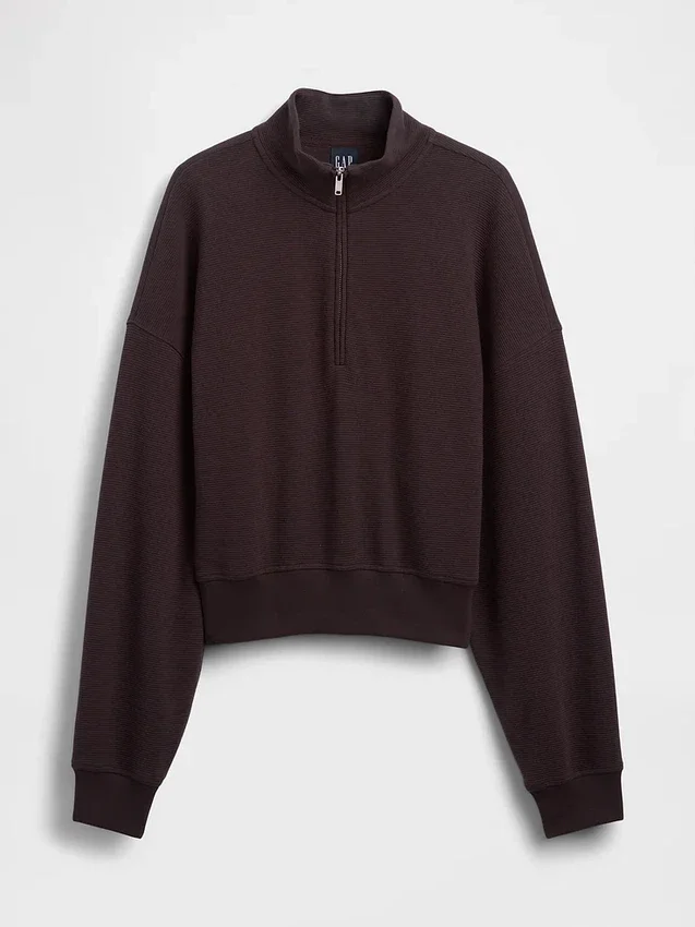 Pull oversize en coton texturé à demi-zip