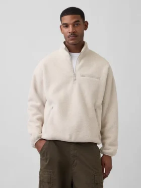 Pull oversize en sherpa à demi-zip