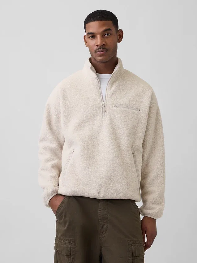 Pull oversize en sherpa à demi-zip