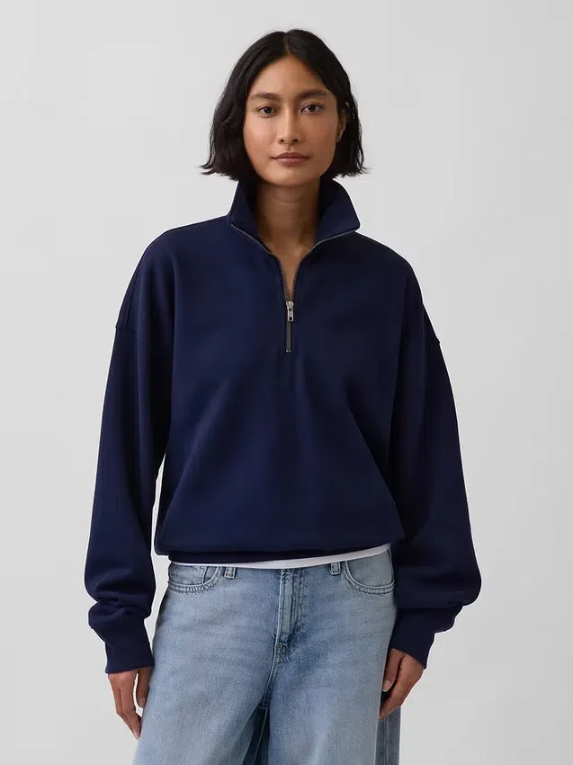 Pull oversize épais à fermeture à glissière quart de longueur pour adulte