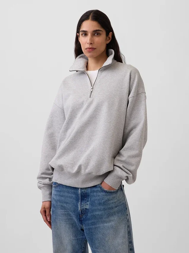 Pull oversize épais à fermeture à glissière quart de longueur pour adulte