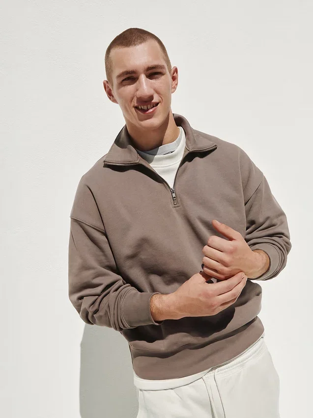 Pull oversize épais à fermeture à glissière quart de longueur pour adulte