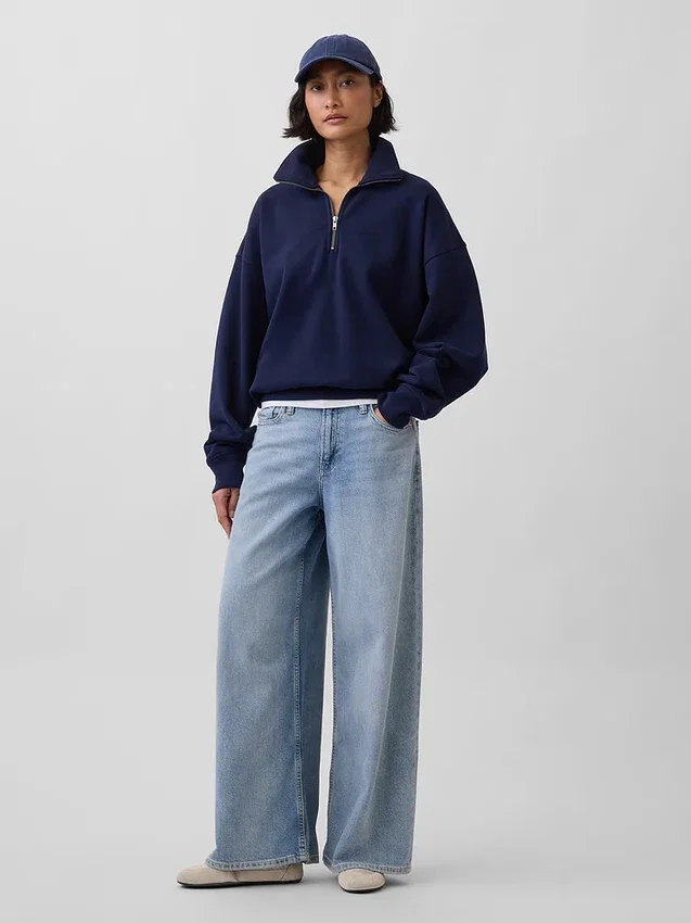 Pull oversize épais à fermeture à glissière quart de longueur pour adulte