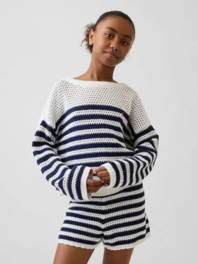 Pull oversize à rayures en crochet pour enfant