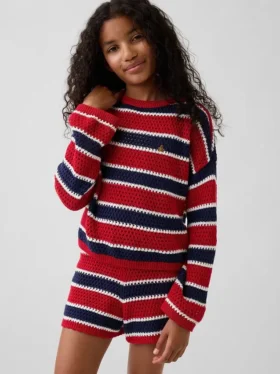 Pull oversize à rayures en crochet pour enfant